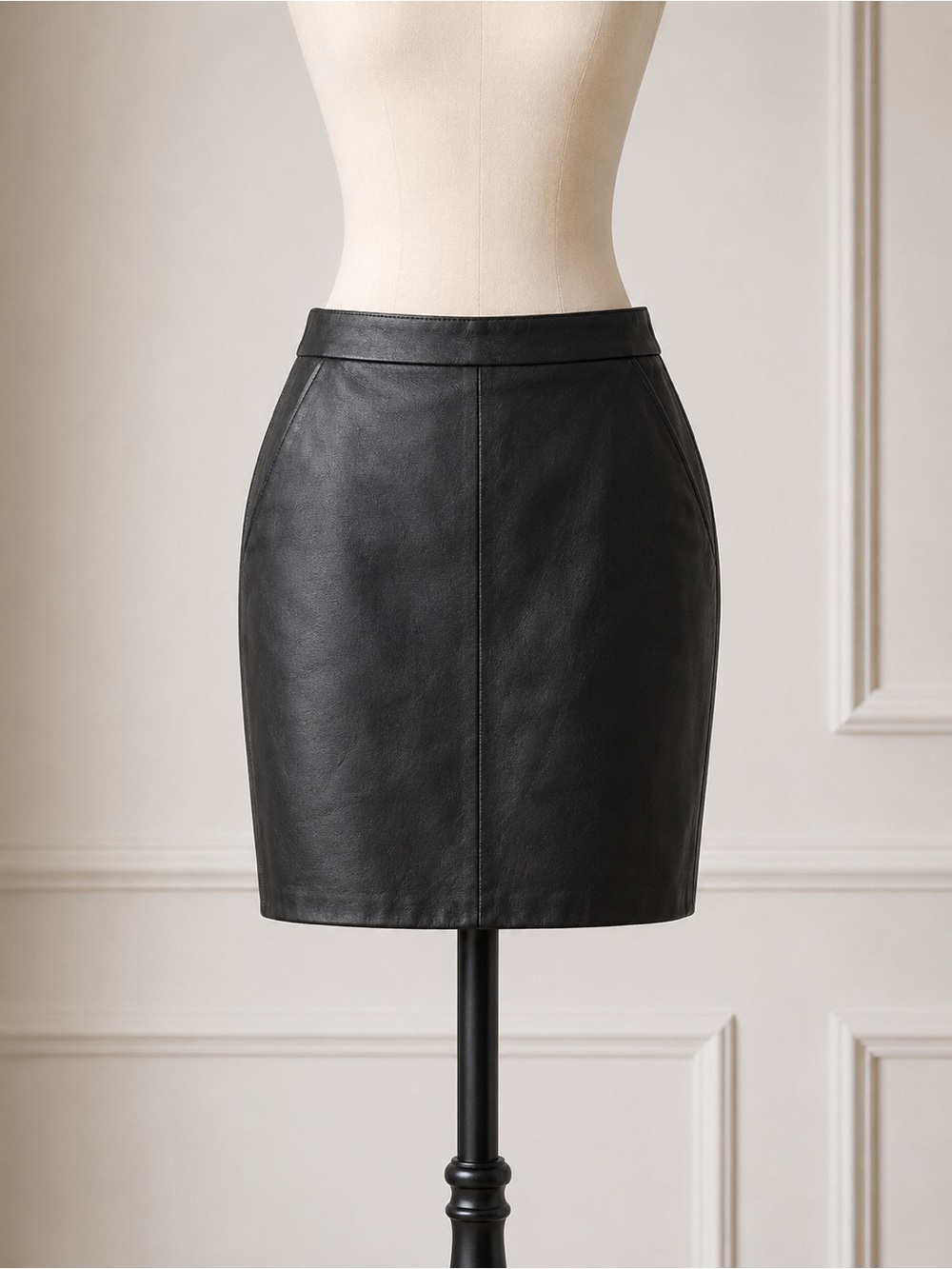 Classic Black Faux Leather Pencil Skirt